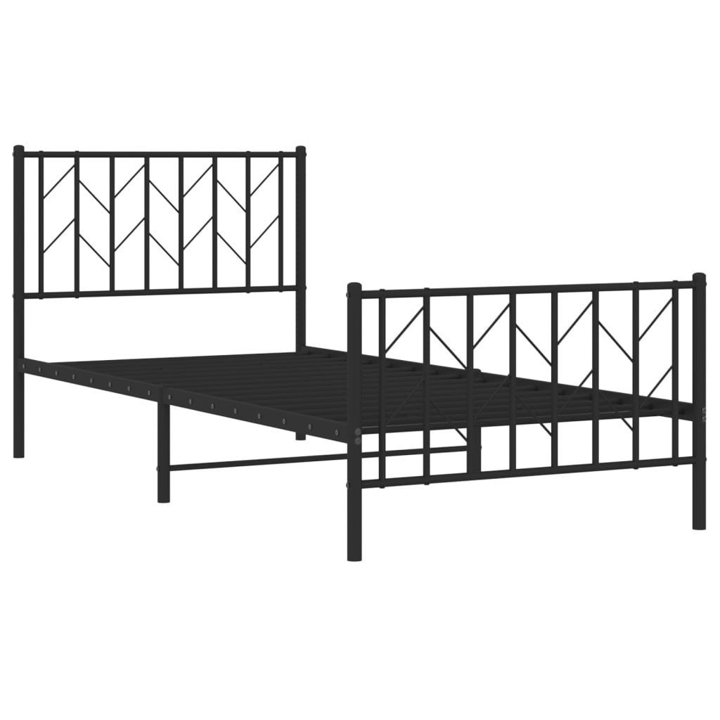 vidaXL Metal Bed Frame without Mattress with Footboard Black 90x190cm