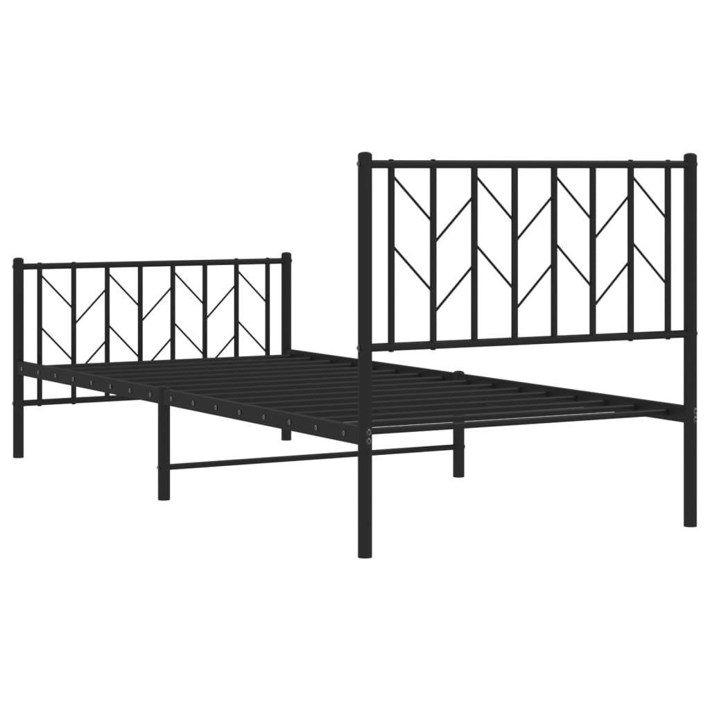 vidaXL Metal Bed Frame without Mattress with Footboard Black 90x190cm