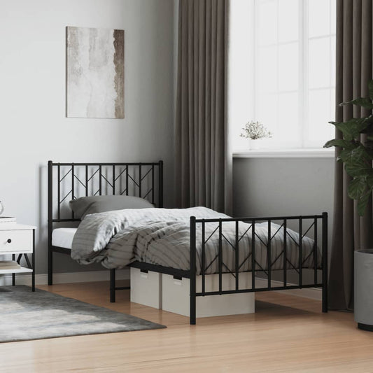 vidaXL Metal Bed Frame without Mattress with Footboard Black 90x190cm