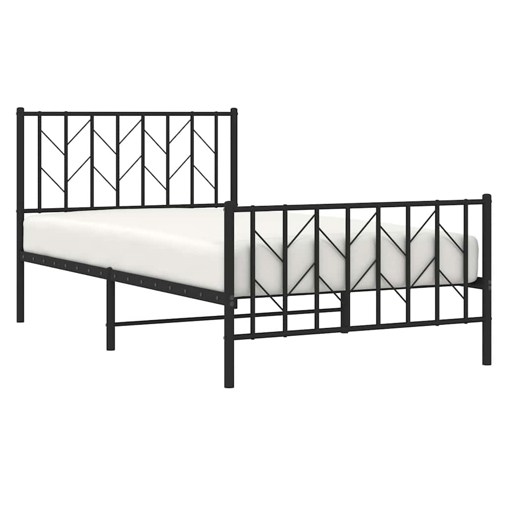 Metal Bed Frame without Mattress with Footboard Black 100x200cm
