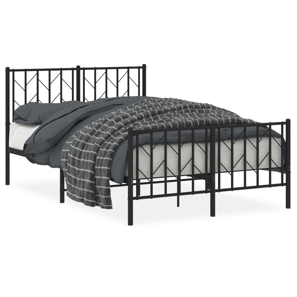 vidaXL Metal Bed Frame without Mattress with Footboard Black 120x190cm