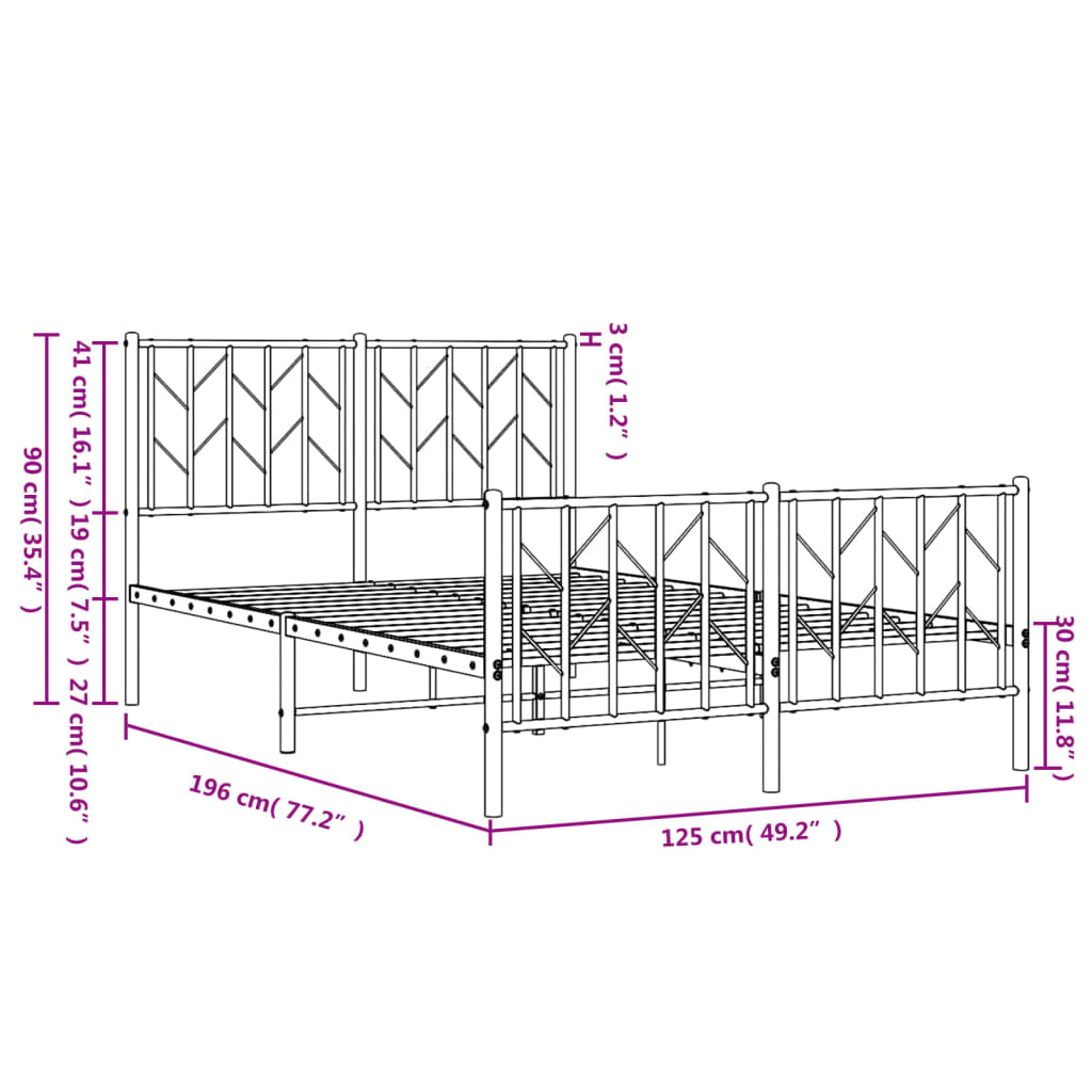 vidaXL Metal Bed Frame without Mattress with Footboard Black 120x190cm