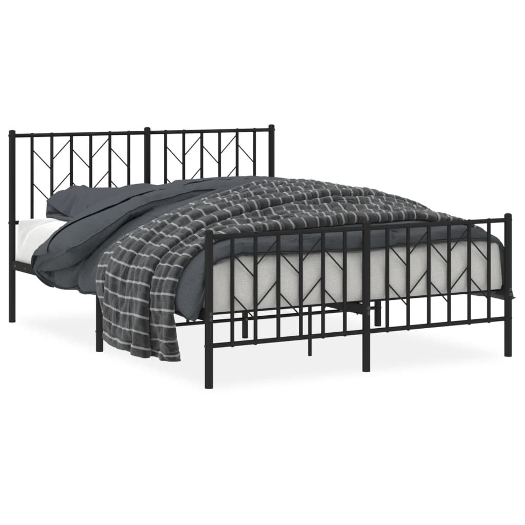 vidaXL Metal Bed Frame without Mattress with Footboard Black 140x200cm