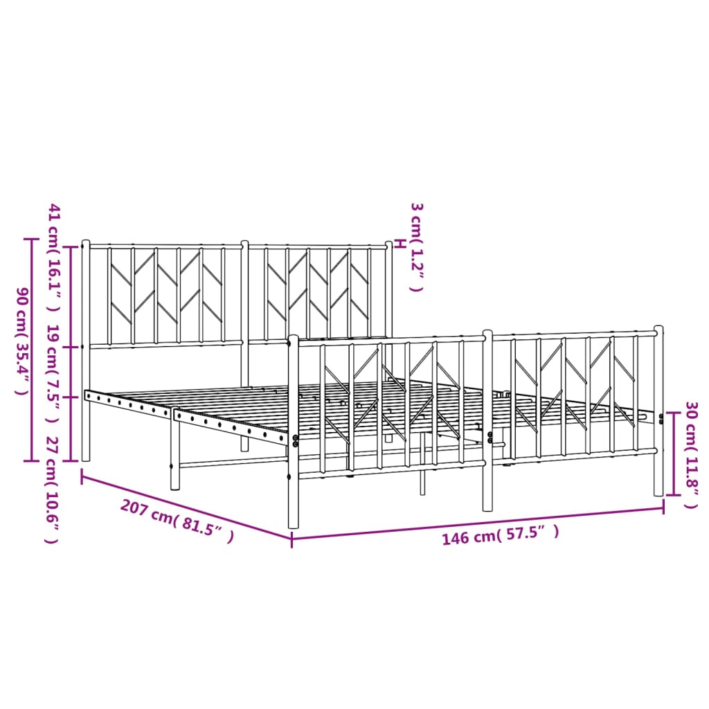 vidaXL Metal Bed Frame without Mattress with Footboard Black 140x200cm