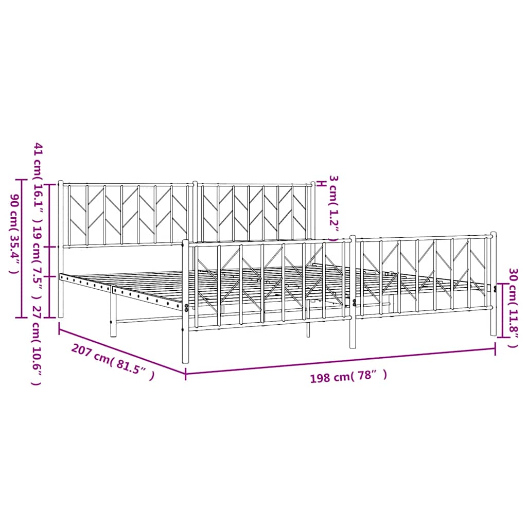 Metal Bed Frame without Mattress with Footboard Black 193x203cm