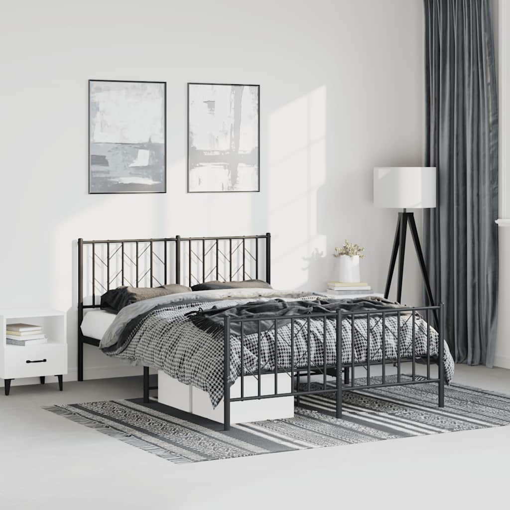 Metal Bed Frame without Mattress with Footboard Black 193x203cm