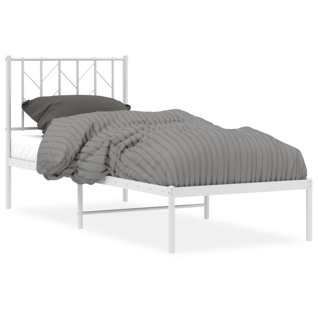 Metal Bed Frame without Mattress with Headboard White 75x190cm
