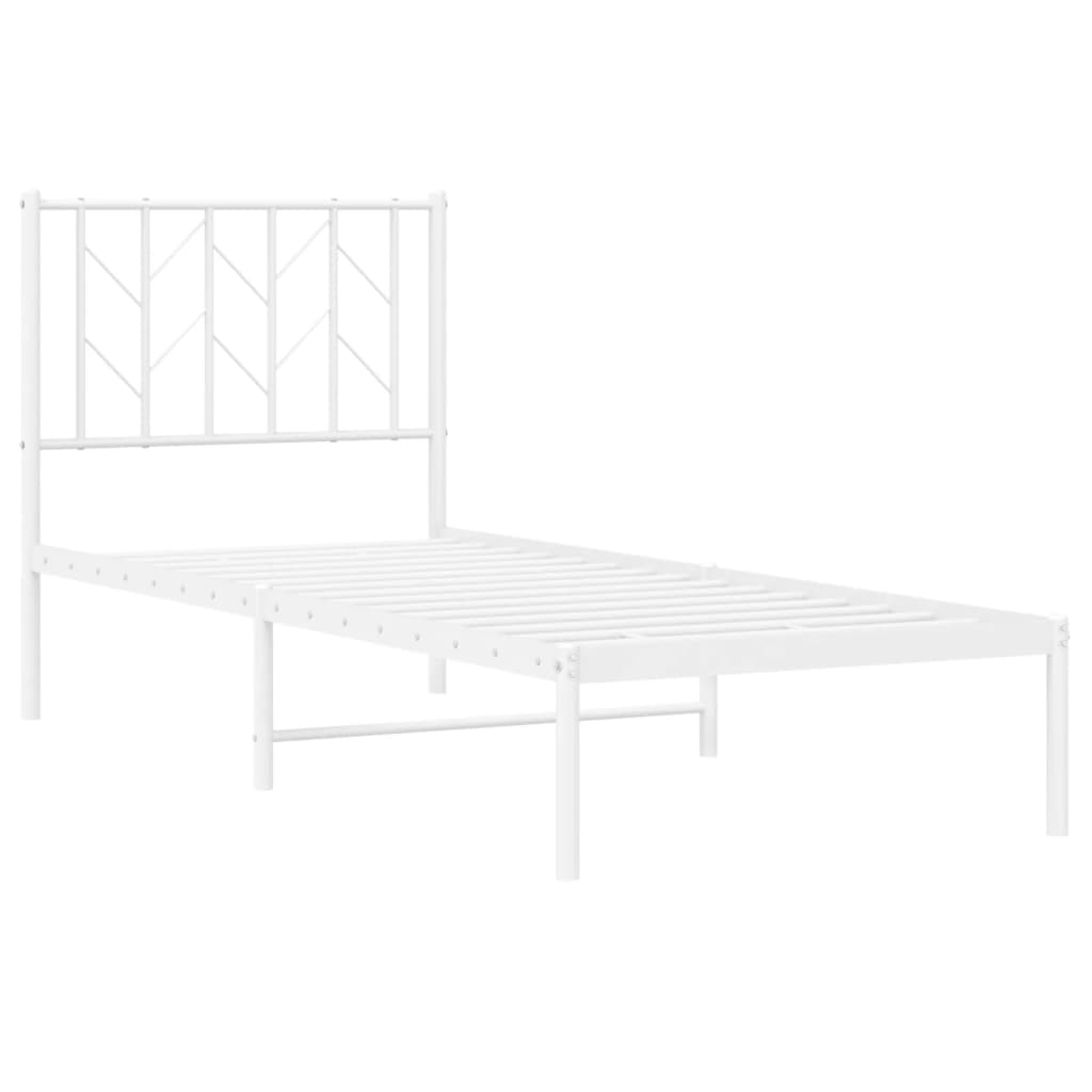 Metal Bed Frame without Mattress with Headboard White 75x190cm