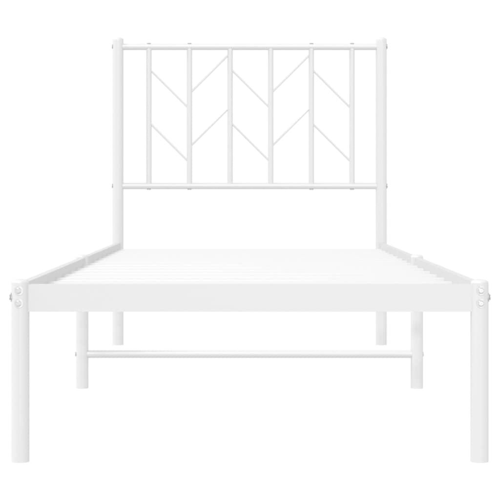 Metal Bed Frame without Mattress with Headboard White 75x190cm