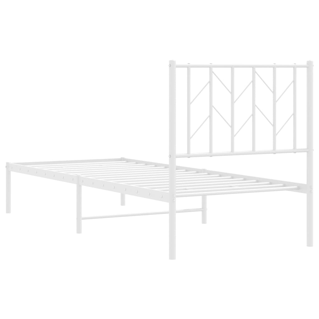 Metal Bed Frame without Mattress with Headboard White 75x190cm