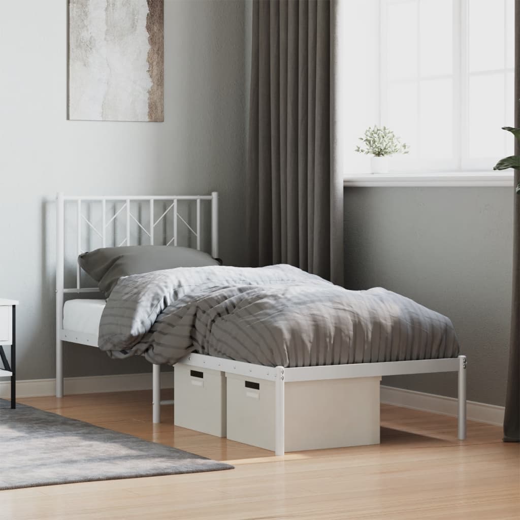 Metal Bed Frame without Mattress with Headboard White 75x190cm