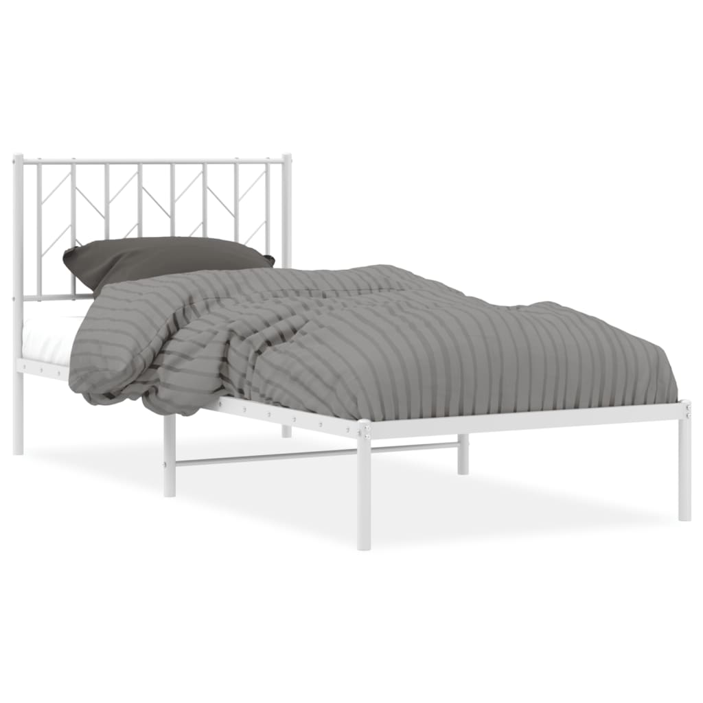 Metal Bed Frame without Mattress with Headboard White 90x190cm