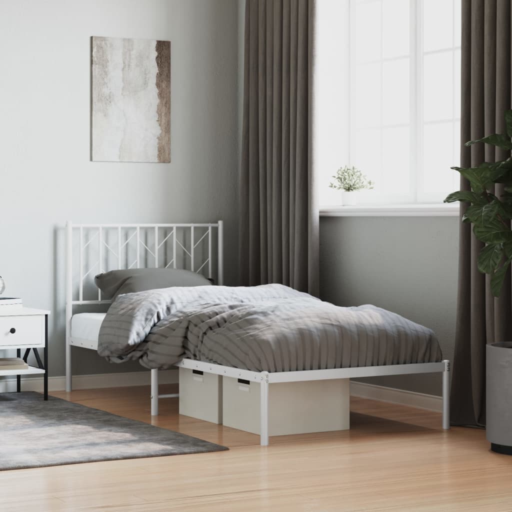 Metal Bed Frame without Mattress with Headboard White 90x190cm