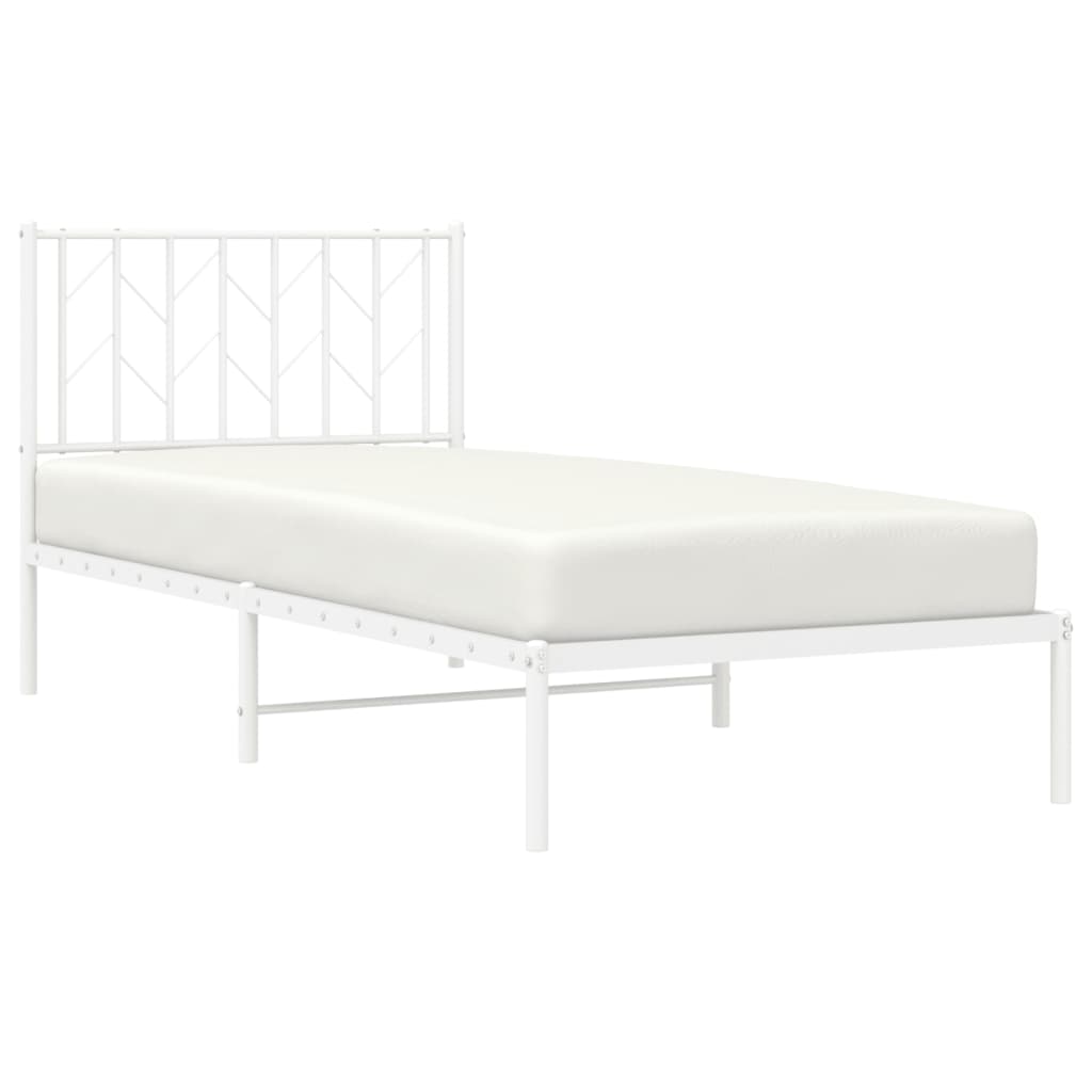 Metal Bed Frame without Mattress with Headboard White 90x200cm