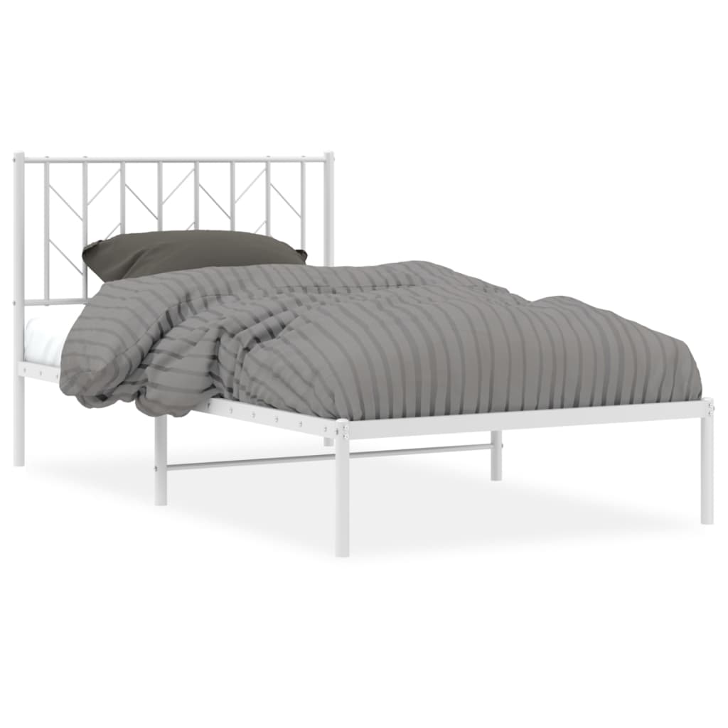 vidaXL Metal Bed Frame without Mattress with Headboard White 100x190cm