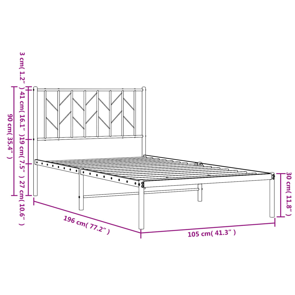 vidaXL Metal Bed Frame without Mattress with Headboard White 100x190cm