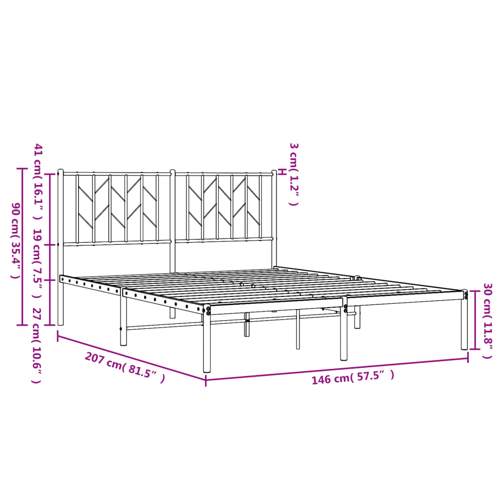 Metal Bed Frame without Mattress with Headboard White 140x200cm