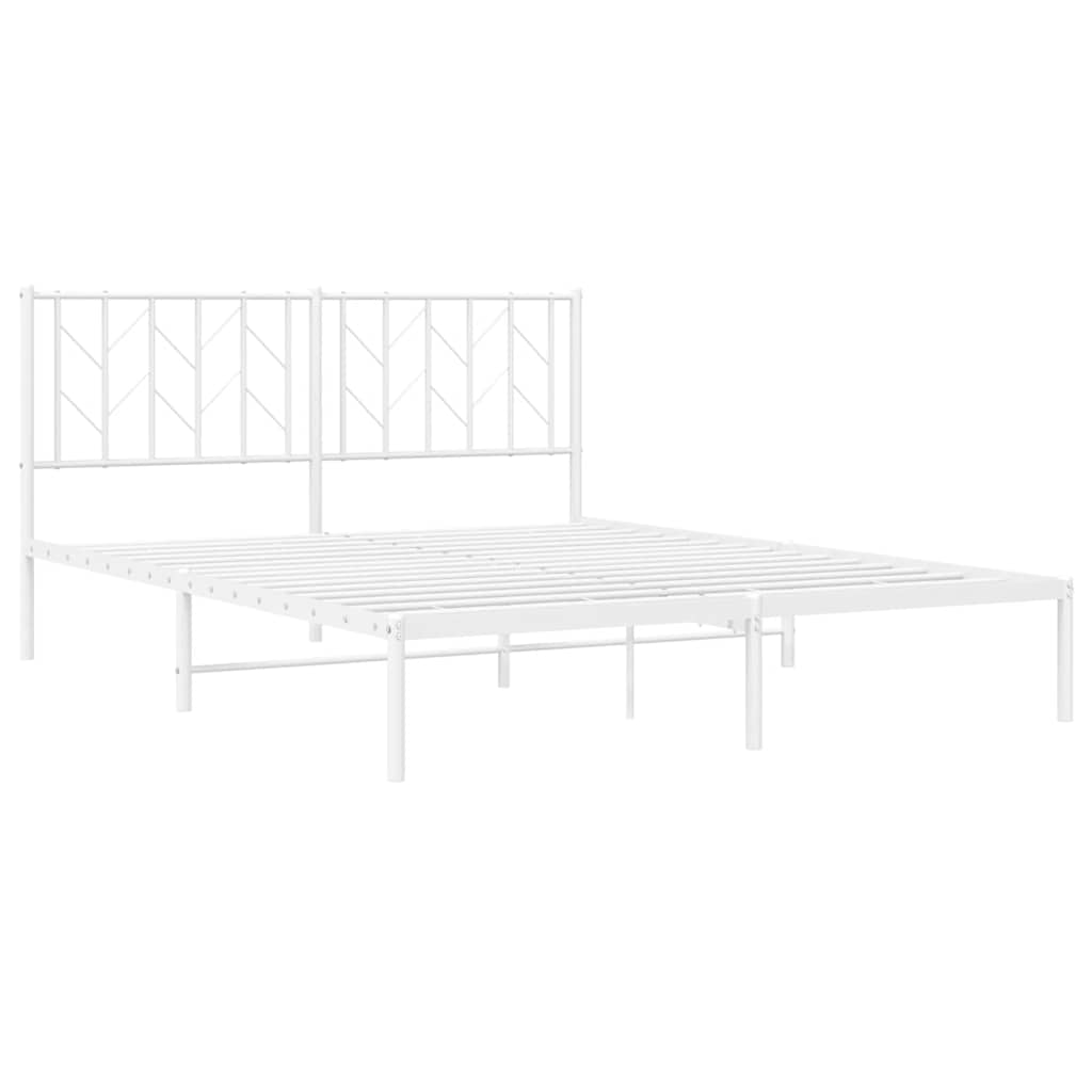 Metal Bed Frame without Mattress with Headboard White 150x200cm