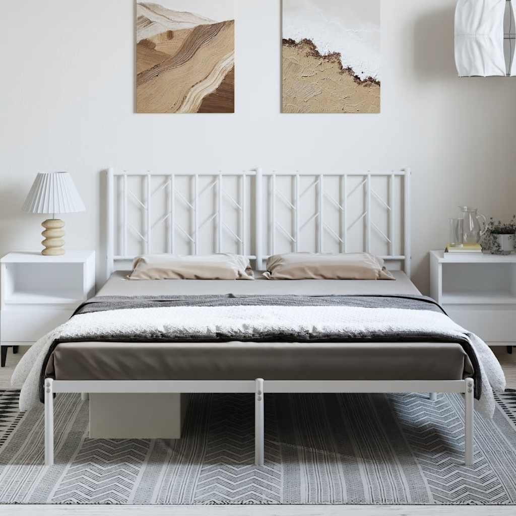 Metal Bed Frame without Mattress with Headboard White 193x203cm
