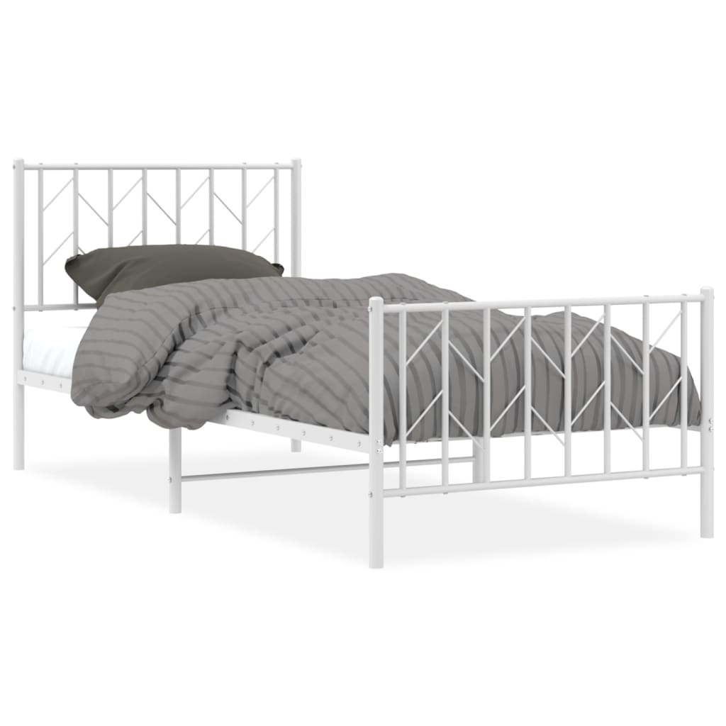 vidaXL Metal Bed Frame without Mattress with Footboard White 90x190cm