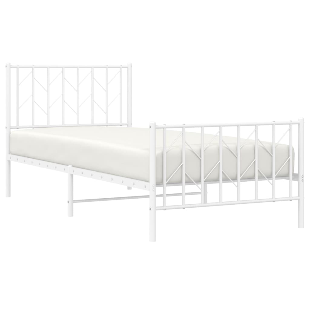 vidaXL Metal Bed Frame without Mattress with Footboard White 90x190cm