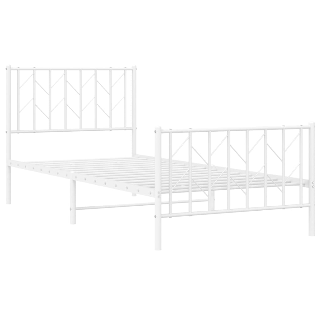 vidaXL Metal Bed Frame without Mattress with Footboard White 90x190cm