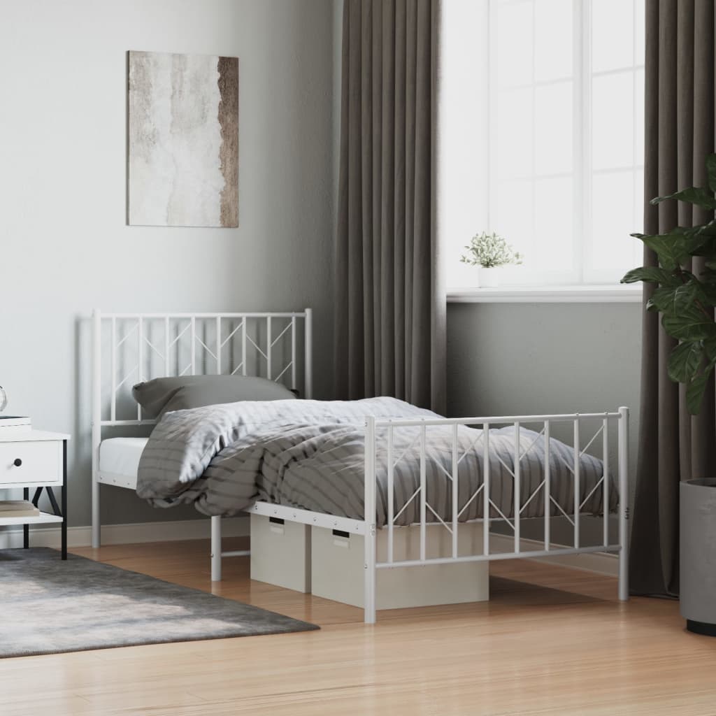 vidaXL Metal Bed Frame without Mattress with Footboard White 90x190cm