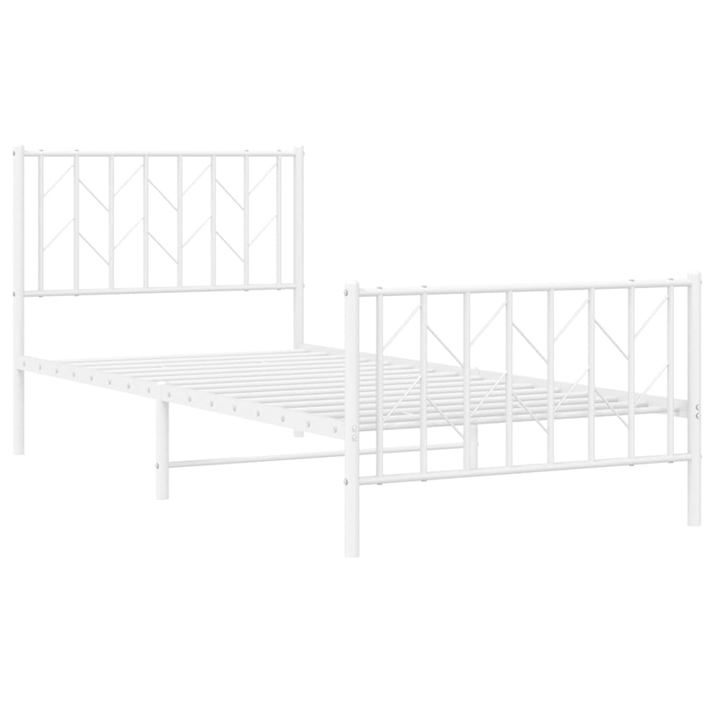 Metal Bed Frame without Mattress with Footboard White 90x200cm