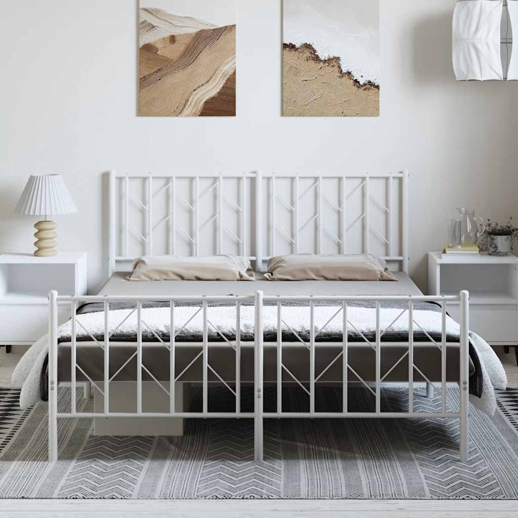 Metal Bed Frame without Mattress with Footboard White 150x200cm