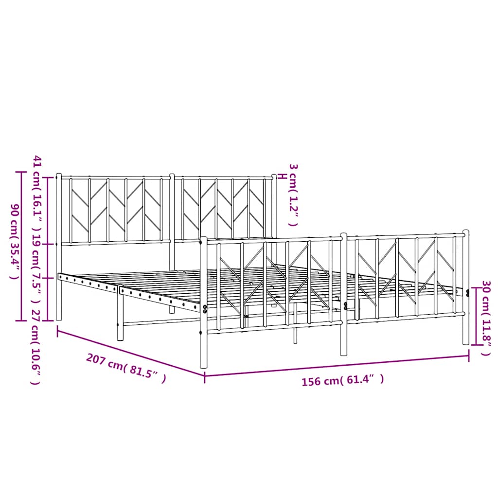 Metal Bed Frame without Mattress with Footboard White 150x200cm