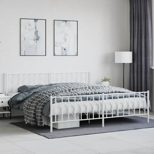 vidaXL Metal Bed Frame without Mattress with Footboard White 200x200cm