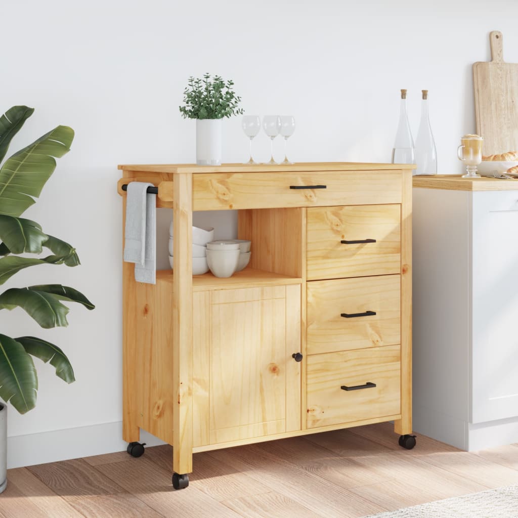 vidaXL Kitchen Trolley MONZA 84x40x90 cm Solid Wood Pine