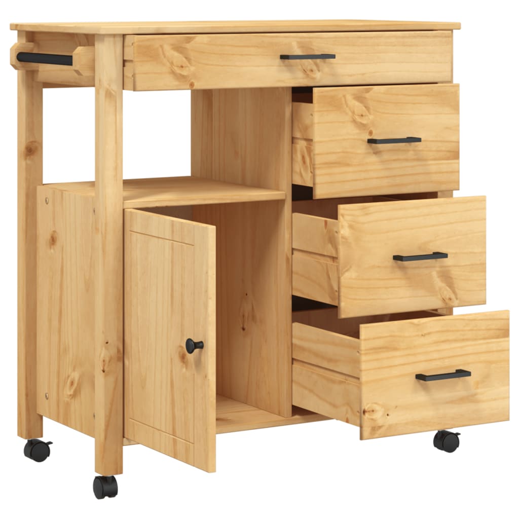vidaXL Kitchen Trolley MONZA 84x40x90 cm Solid Wood Pine