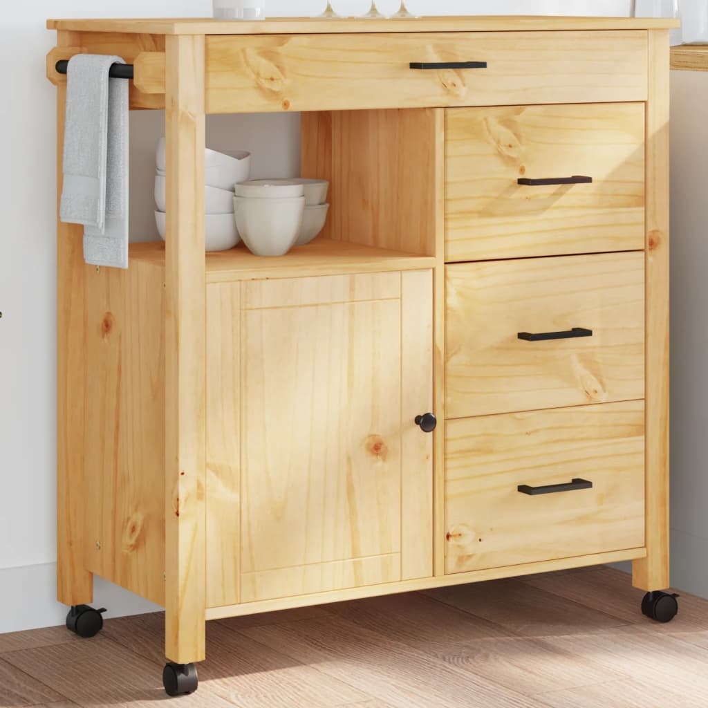 vidaXL Kitchen Trolley MONZA 84x40x90 cm Solid Wood Pine