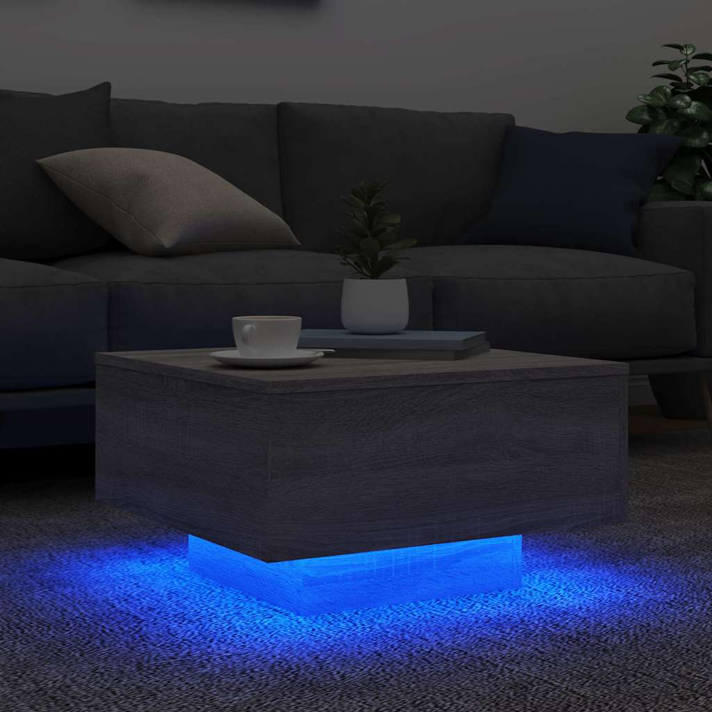 Coffee Table with LED Lights Grey Sonoma 55x55x31 cm