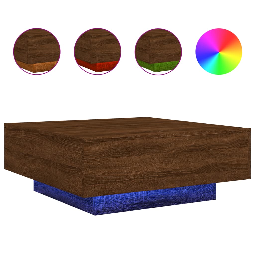 vidaXL Coffee Table with LED Lights Brown Oak 80x80x31 cm