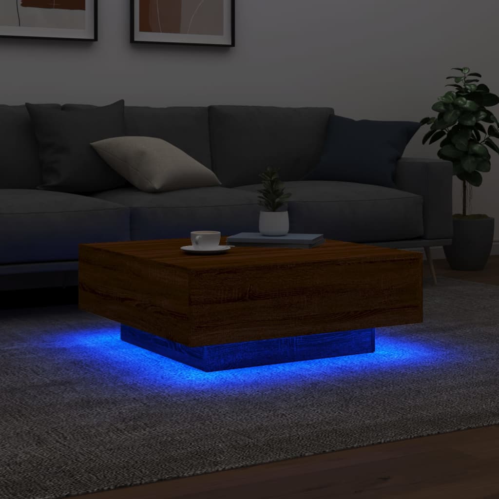 vidaXL Coffee Table with LED Lights Brown Oak 80x80x31 cm