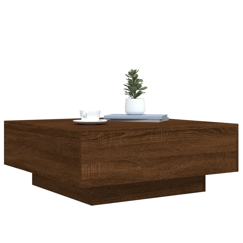 vidaXL Coffee Table with LED Lights Brown Oak 80x80x31 cm