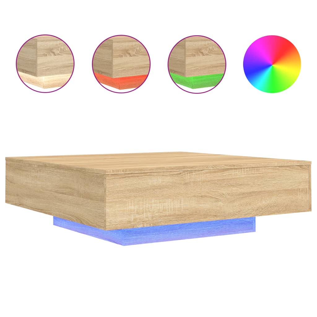 Coffee Table with LED Lights Sonoma Oak 100x100x31 cm