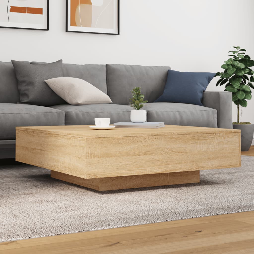 Coffee Table with LED Lights Sonoma Oak 100x100x31 cm