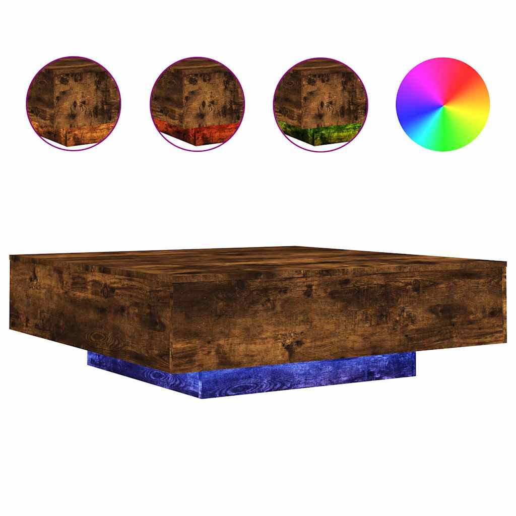 Coffee Table with LED Lights Smoked Oak 100x100x31 cm