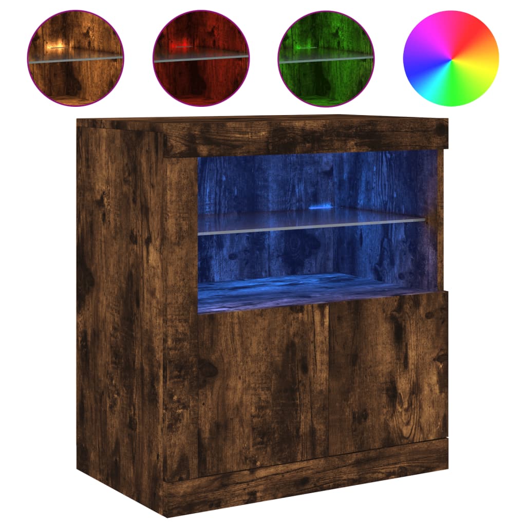 vidaXL Sideboard with LED Lights Smoked Oak 60.5x37x67 cm