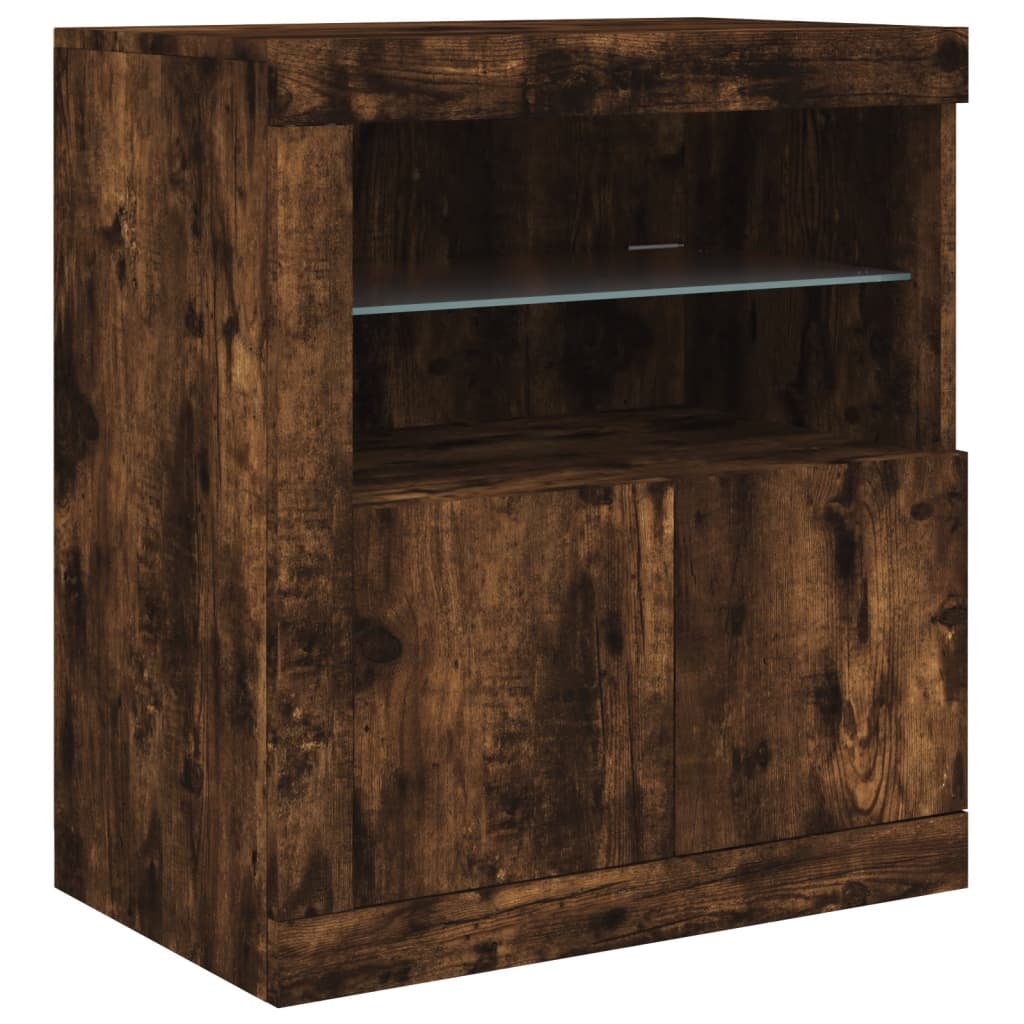 Sideboard with LED Lights Smoked Oak 60.5x37x67 cm