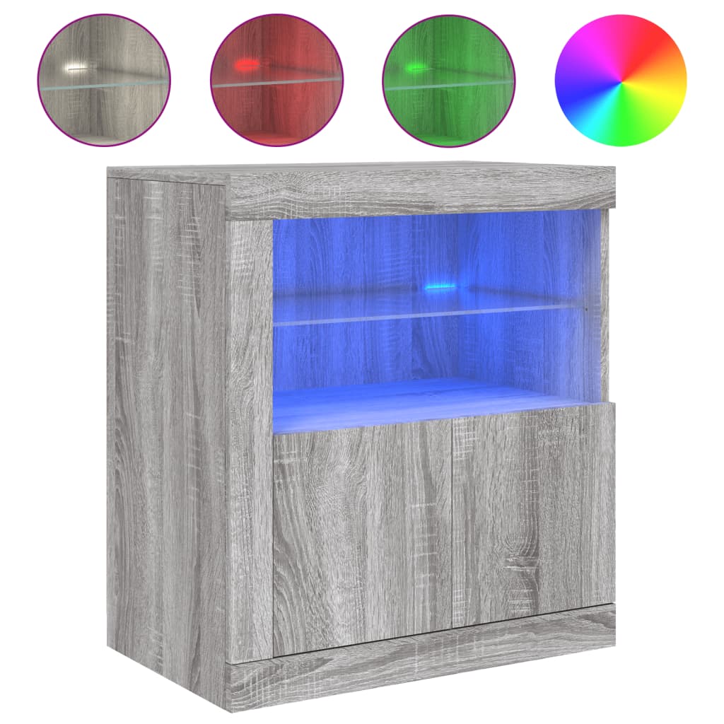 Sideboard with LED Lights Grey Sonoma 60,5x37x67 cm