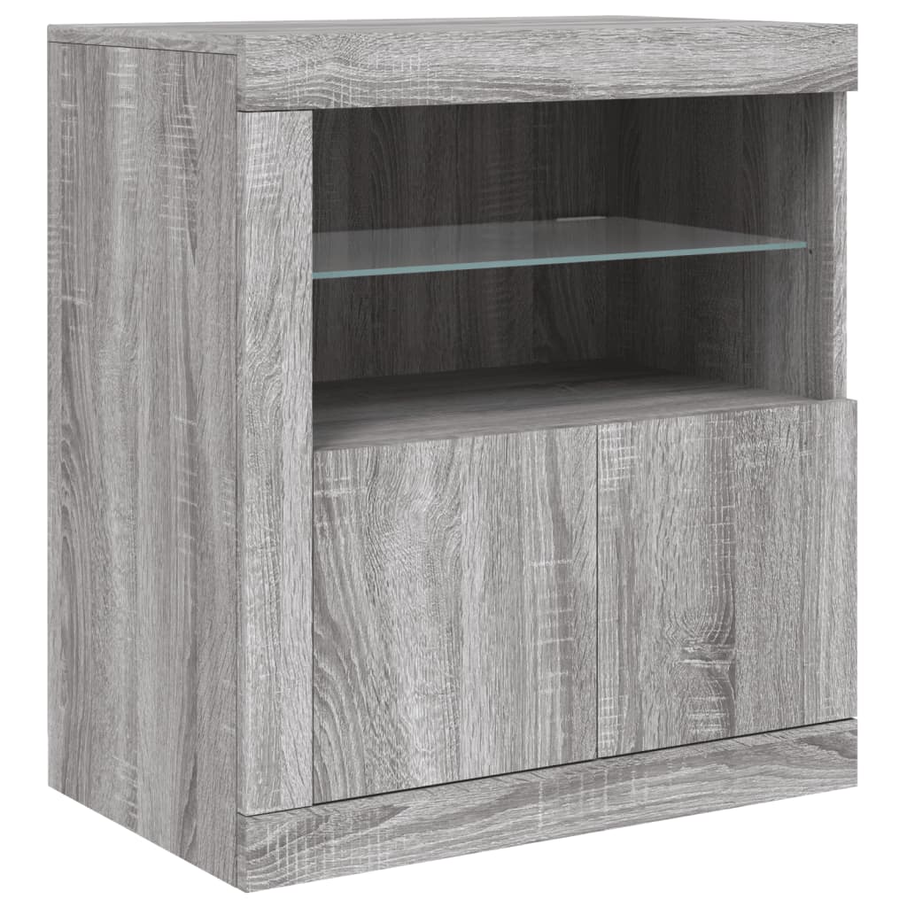 Sideboard with LED Lights Grey Sonoma 60,5x37x67 cm