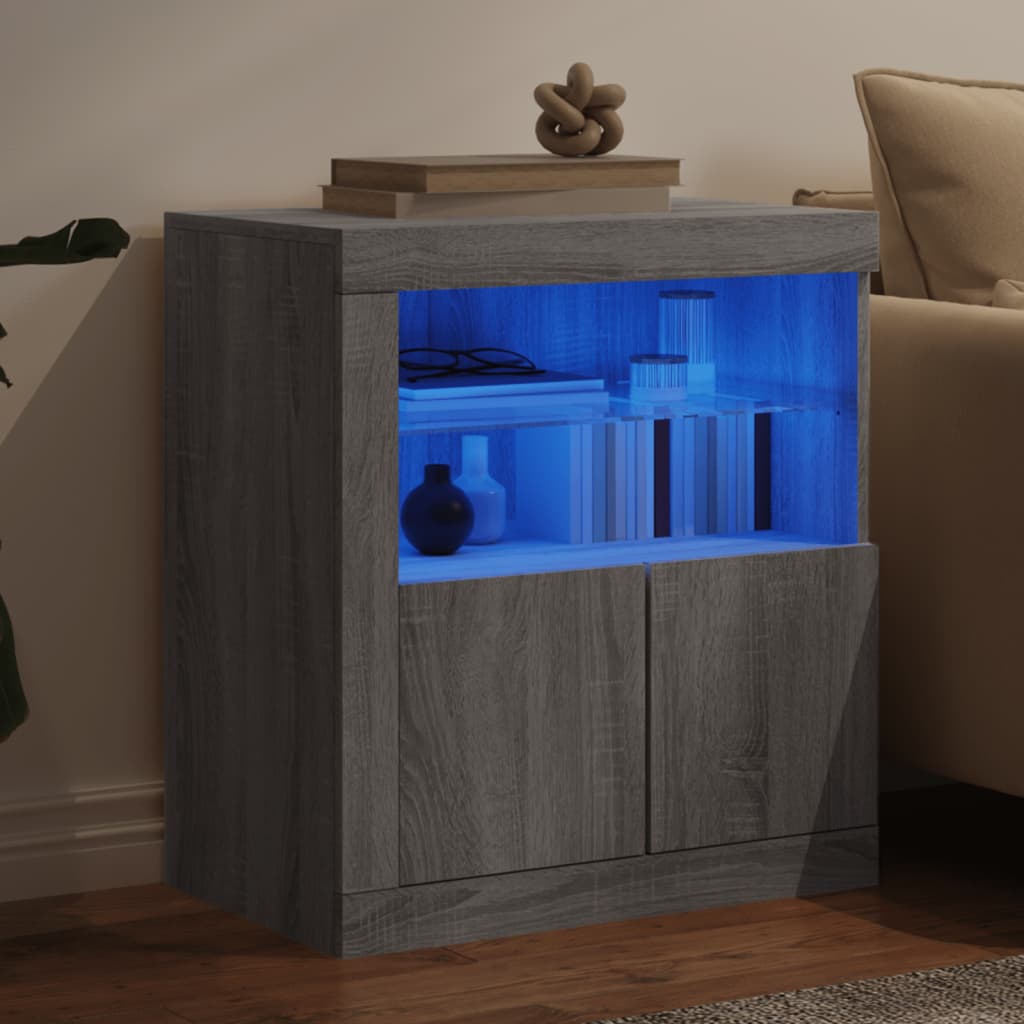 Sideboard with LED Lights Grey Sonoma 60,5x37x67 cm