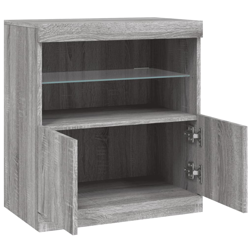 Sideboard with LED Lights Grey Sonoma 60,5x37x67 cm
