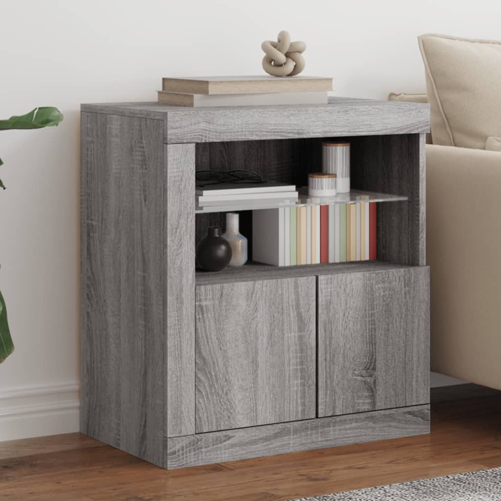 Sideboard with LED Lights Grey Sonoma 60,5x37x67 cm