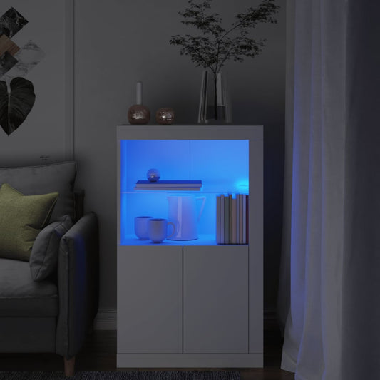 vidaXL Side Cabinet with LED Lights White Engineered Wood