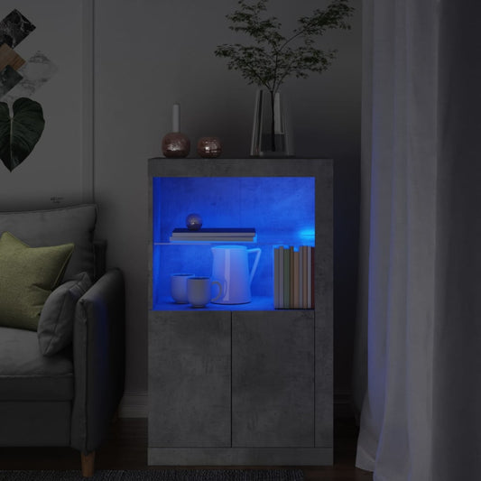 vidaXL Side Cabinet with LED Lights Concrete Grey Engineered Wood